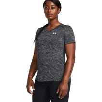 Under Armour Women's HeatGear Armour Short-Sleeve T-Shirt , Black  (001)/Metallic Silver , Medium 