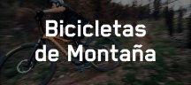 Banner categoría de bicicletas de montaña de la marca Orbea, letras de "bicicleta de montaña" y fondo con ciclista MTB