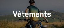 La bannière montre une image totale d'un cycliste portant des vêtements Campagnolo, regardant au loin, et la mention de catégorie « vêtements ».