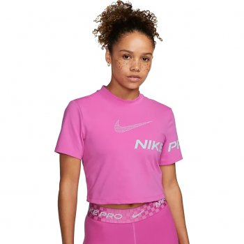 Nike Pro Dri-FIT Short Sleeve Cropped Graphic Top Women - active fuchsia/ocean  bliss DX0078-623
