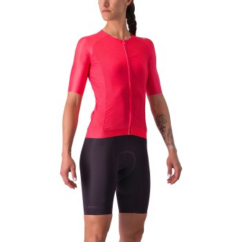 Maillot Cycliste Femme Castelli Aero Pro Taille L - Fermeture éclair Complète, Couleur Hibiscus