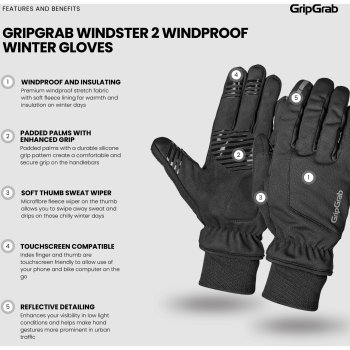 GripGrab Windster 2 Winddichte Winterhandschoenen Zwart