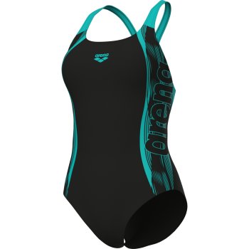 arena Feel Graphic Swim Pro Back Swim Suit Women - Black/Water