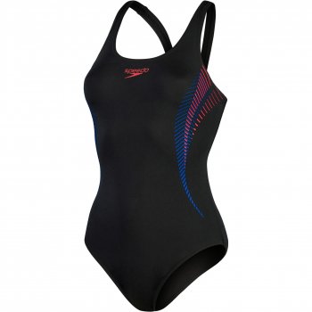 Speedo Placement Muscleback Bathing Suit - black/fed red/chroma blue |  BIKE24