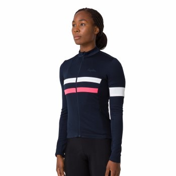 Rapha Brevet Long Sleeve Jersey Women - dark navy/hi-vis pink | BIKE24
