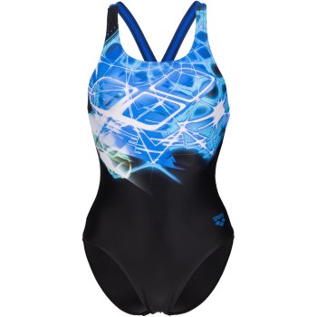 arena Placement V Back Swimsuit Women - Black-Neon Blue | BIKE24