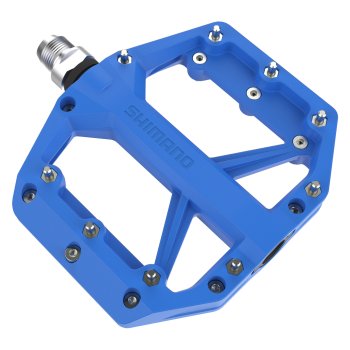 thumbnail interactive-video image 1 of Shimano Deore PD-GR400 Flat Pedals - Trail/Off-Road, Blue/Red, New In Box (9/16" Spindle, Aluminum) 1 of 2