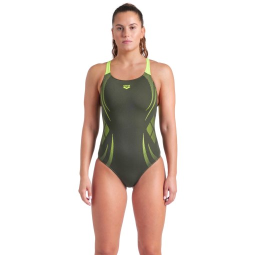 Foto de arena Traje de Baño Mujer - Performance Poseidonia Swim Pro Back - Dark Sage/Artic Lime