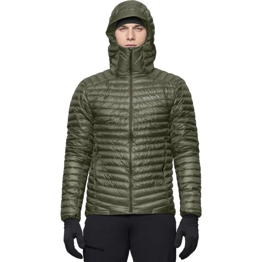 Foto de Norrona trollveggen down800 Super Light Chaqueta plumífera con capucha para hombre - Deep Lichen Green