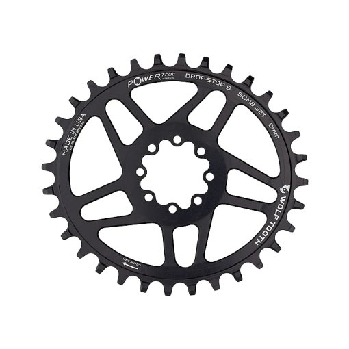 Foto de Wolf Tooth Plato PowerTrac Elliptical para SRAM 8-Bolt Direct Mount | Oval | Drop-Stop B | 0mm Offset | Boost - negro