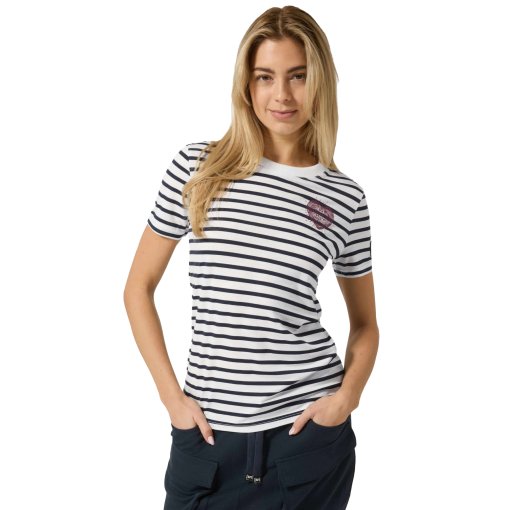 Productfoto van SUPER.NATURAL Stripe Heartwood Bio J t-shirt dames - Fresh White/Navy Stripe/Beet Red