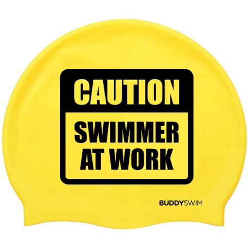 Photo produit de Buddyswim Bonnet en Silicone - CAUTION SWIMMER AT WORK - yellow