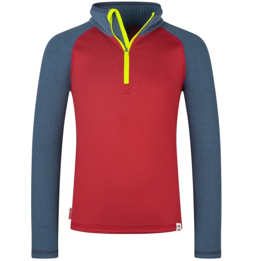 Foto de Trollkids Camiseta de Manga Larga con Cremallera Media Niño - Rauland - Carmin Red/Mystic Blue/Glow Green