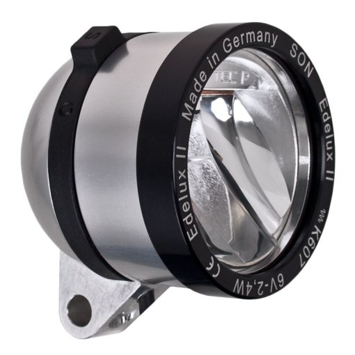 Foto de SON Edelux II LED luz delantera con enchufe coaxial y adaptador coaxial SON - anodizado de plata