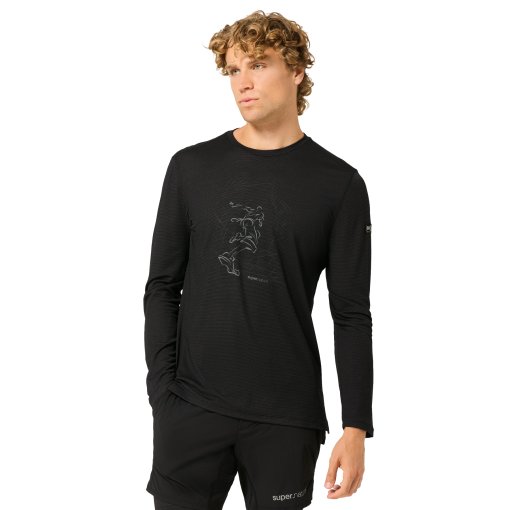 Picture of SUPER.NATURAL Sketched Runner Mesh Longsleeve Men - Jet Black/Eucalyptus/Cashmere Grey