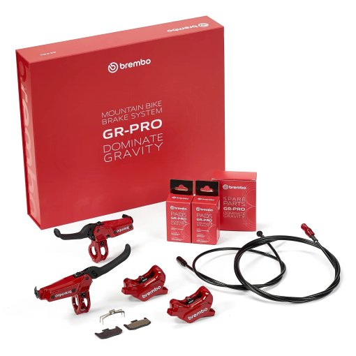 Produktbild von Brembo GR-PRO Scheibenbremse Set | 4-Kolben | vorn + hinten - rot