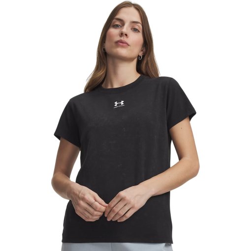 Productfoto van Under Armour UA Rival Cotton Wash Dames-shirt met korte mouwen - Black/White