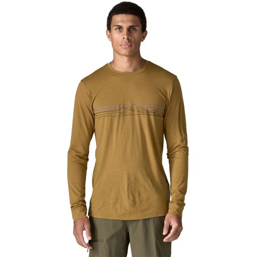 Photo produit de Patagonia T-Shirt Manches Longues Homme - Capilene Cool Merino Graphic - Strata Stripe: Bobcat Brown