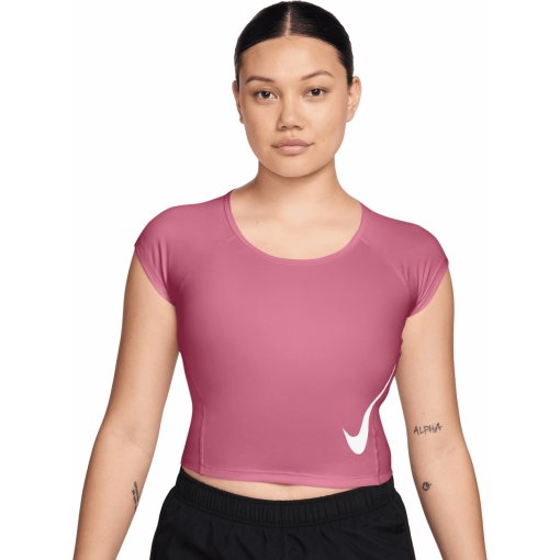 Photo produit de Nike Tempo Swoosh T-shirt de running à manches courtes pour femmes - peony/photon dust/reflective silver IF4998-641