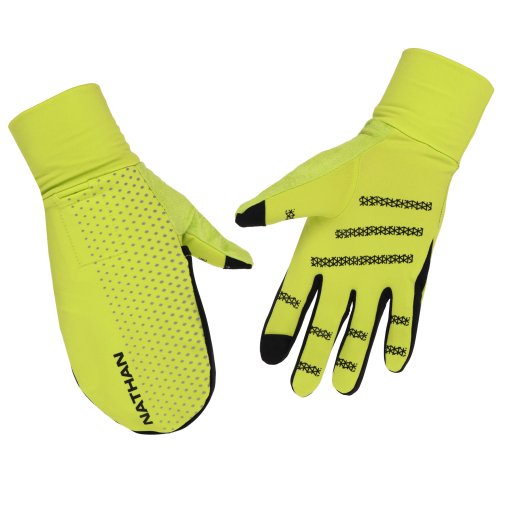 Foto de Nathan Sports Hypernight Convertible Mitts Guantes - Hi Vis Yellow/Geo Print