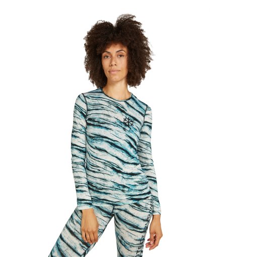 Immagine prodotto da Icebreaker Canottiera a Maniche Lunghe Donna - Merino 200 Oasis Crewe Protect Our Winters AOP - Snow AOP