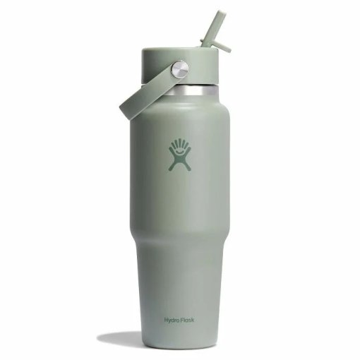 Foto de Hydro Flask 32oz Bidón Térmico - Wide Mouth Travel + Tapa Flex Straw - 946ml - Tonal Agave