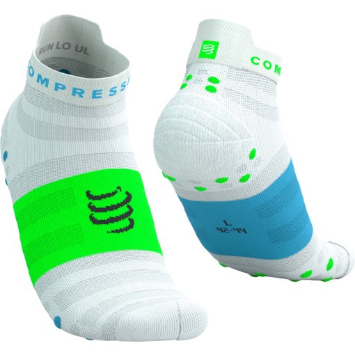 Produktbild von Compressport Pro Racing Kompressionssocken v4.0 Ultralight Run Low - white/norse blue/neon green