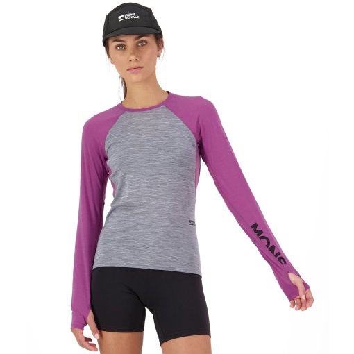 Produktbild von Mons Royale Bella Merino Langarmshirt Damen - purple bolt / grey heather