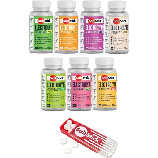 Immagine prodotto da SaltStick Compresse Masticabili di Elettroliti - FastChews Pacchetto - 60 pezzi + Scatola di Pillole