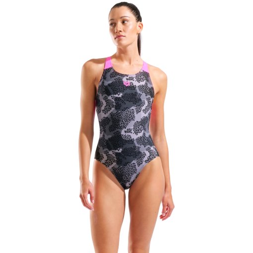 Productfoto van arena Feel Camo V Back Badpak Vrouwen - Black Multi/Shocking Pink