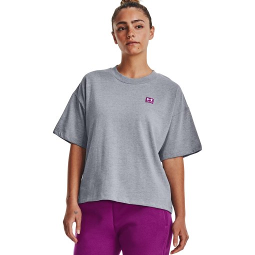Foto de Under Armour Camiseta de Manga Corta Mujer - UA Logo Printed Heavyweight - Steel Light Heather/Mystic Magenta