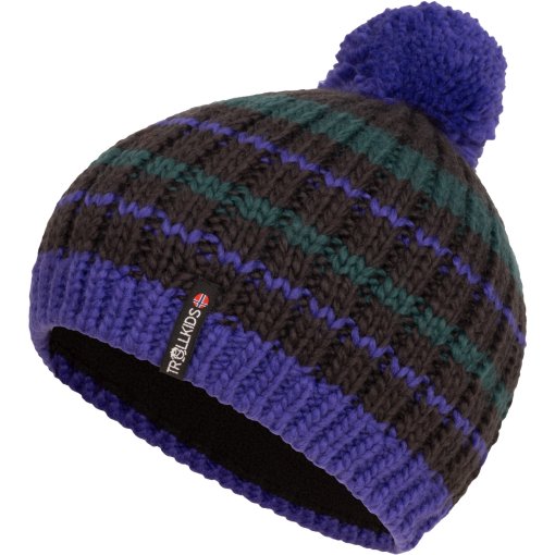 Photo produit de Trollkids Bonnet à Pompon Enfant - Hafjell - Blue Purple/Black/Midnight Petrol