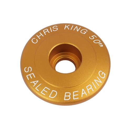 Photo produit de Chris King NoThreadSet Bouchon de potence aheadset - 1&quot; - Classic Logo Print - matte gold 50th