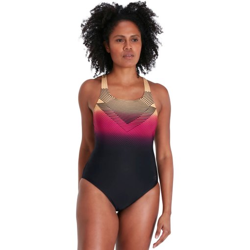 Produktbild von Speedo Placement Digital Medalist Badeanzug Damen - black/magenta/papaya punch