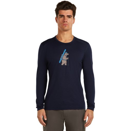 Image de Icebreaker Merino 200 Oasis Bear Tour Haut thermique à manches longues Crewe pour hommes - Midnight Navy