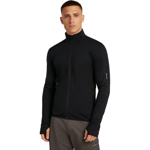 Productfoto van Icebreaker Merino 300 RealFleece™ Descender Heren-shirt met lange mouwen en ritssluiting - Black