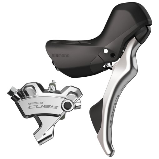 Productfoto van Shimano CUES ST-U6030 / BR-U6030 Schijfrem - STI | Flat Mount | J-Kit | Polished Silver Edition - 10/11-voudig | rechts (R) | achteraan (R)