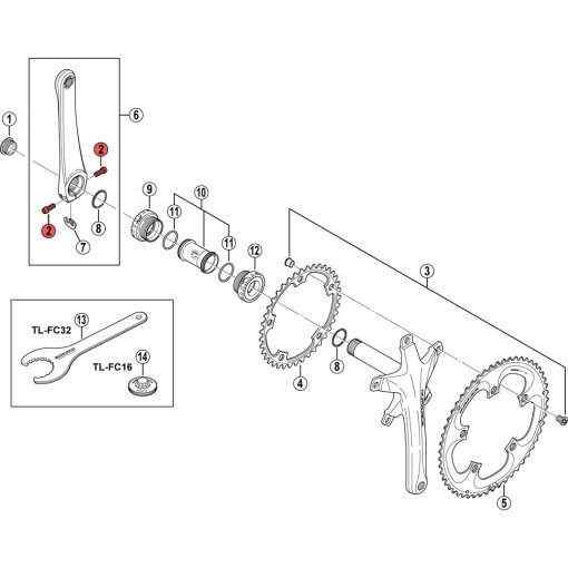 Photo produit de Shimano Clamp Bolt M6 x 15 for Dura Ace FC-7800 Crank - left - Y1E512100