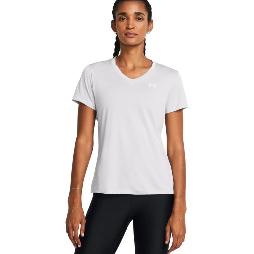 Foto de Under Armour Camiseta de Manga Corta Mujer - UA Tech™ Twist V-Neck - Halo Gray/Blanco/Blanco