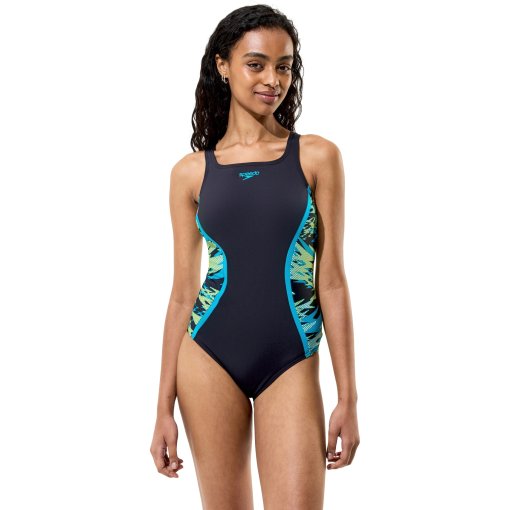 Picture of Speedo Hyperboom Splice Muscleback Swimsuit Women - anthracite/hyper teal