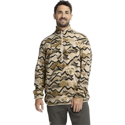 Photo produit de Jack Wolfskin Paw Era 100 Print Half Zip Pullover pour hommes - MOUNTAIN PAW oyster