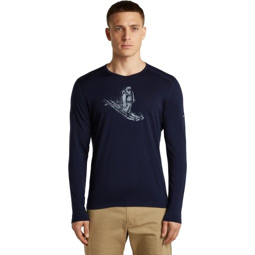Slika izdelka Icebreaker Merino 200 Oasis Moška smučarska termo majica z dolgorokavimi rokavi in okroglim izrezom Yeti - Midnight Navy