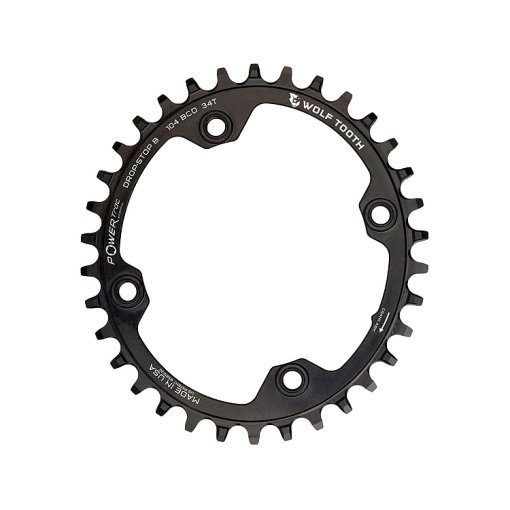 Produktbild von Wolf Tooth PowerTrac Elliptical Kettenblatt | Oval | 104 BCD | 4-Arm | Drop Stop B - schwarz
