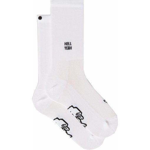 Immagine prodotto da FINGERSCROSSED Calzettoni da Ciclismo - Classic Iconic - Hell Yeah - Bianco