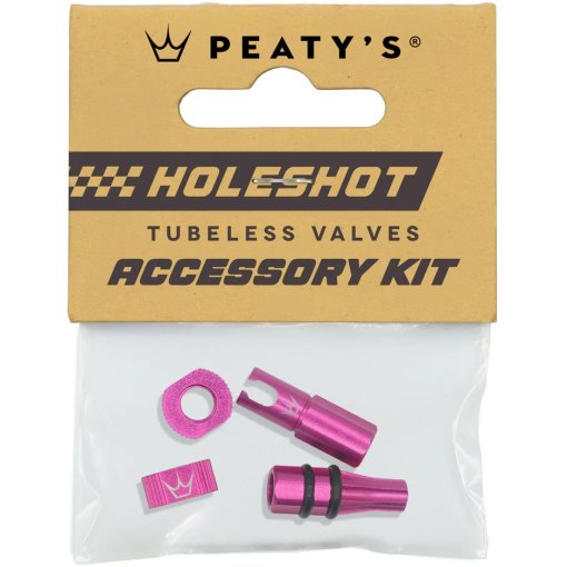 Picture of Peaty&#039;s Holeshot Fast Flow Tubeless Valves Accessory Kit - punch pink
