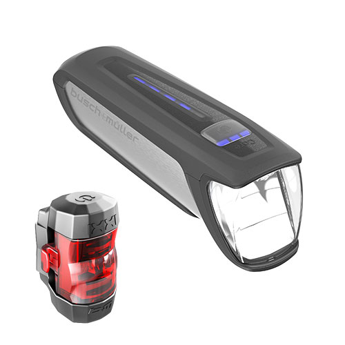 Immagine prodotto da Busch + Müller Set di Illuminazione a Batteria - IXON CORE 2 Luce Frontale + IXXI Luce Posteriore - 181/383CL - nero/argento