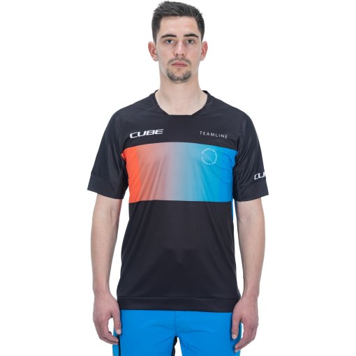 Foto de CUBE Maillot de Manga Corta Hombre - MTB Teamline Round Neck - black´n´blue´n´red
