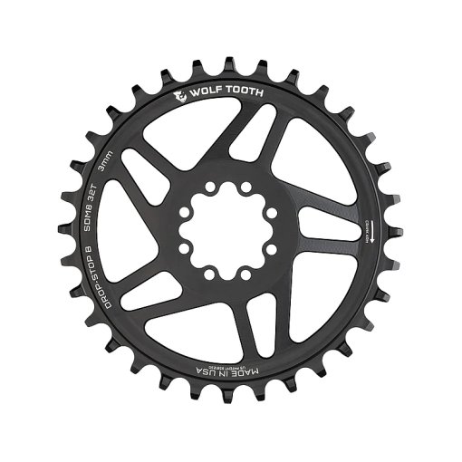 Produktbild von Wolf Tooth Kettenblatt für SRAM 8-Loch Direct Mount | Drop Stop B | 3mm Offset | Boost - schwarz