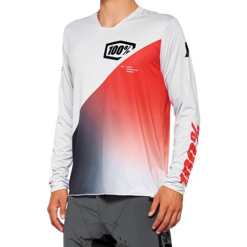 Foto de 100% Maillot de Manga Larga Hombre - R-Core X - gris/racer red
