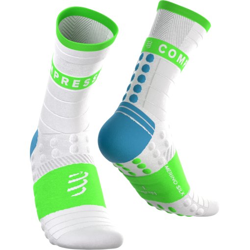 Picture of Compressport Pro Racing Compression Socks Winter Run - star white/norse blue/neon green